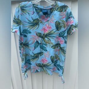 Caribbean Joe Blue Floral V-Neck Tee